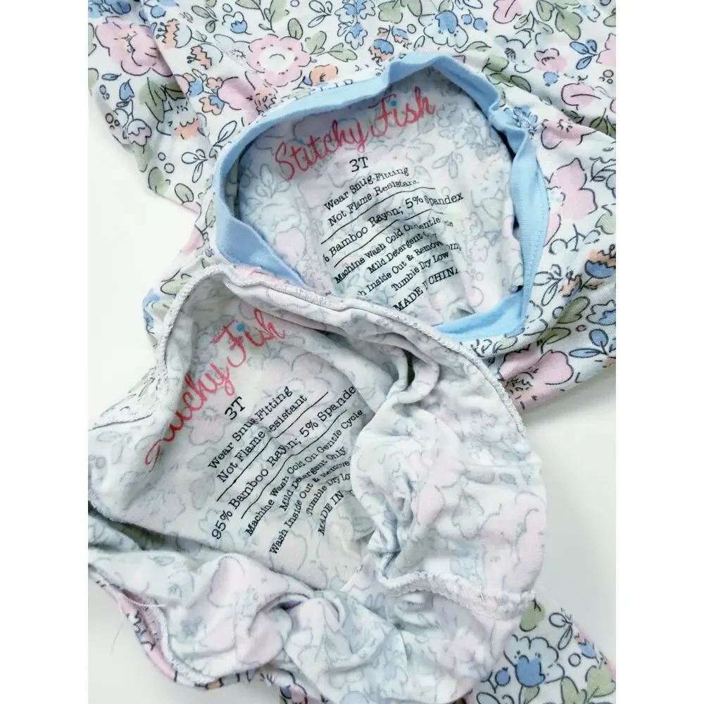 Stitchy Fish Pink Magnolia Bamboo Pajama Set in Blue